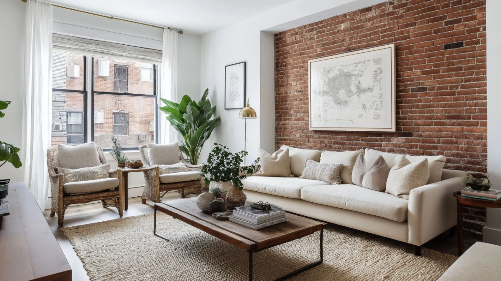 Stylish Home Decor Ideas Using Colors That Go With Red Brick in the Living Room