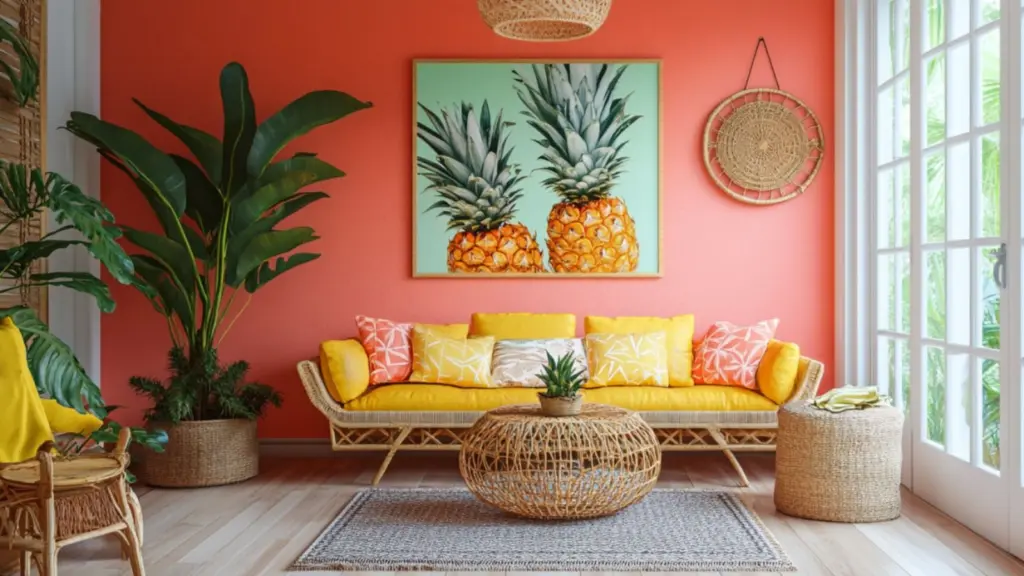 Tropical Summer Color Palette Inspiration for Indoor Spaces: Bright Living Room Ideas to Refresh Your Home
