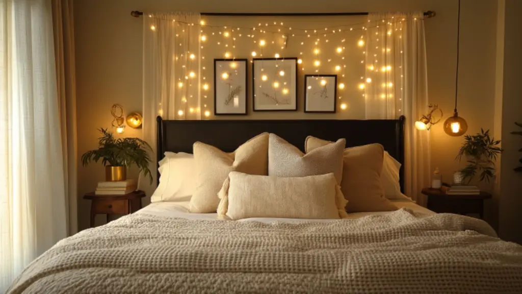 Dreamy Dark Feminine Bedroom Ideas with Layered Lighting and Texture