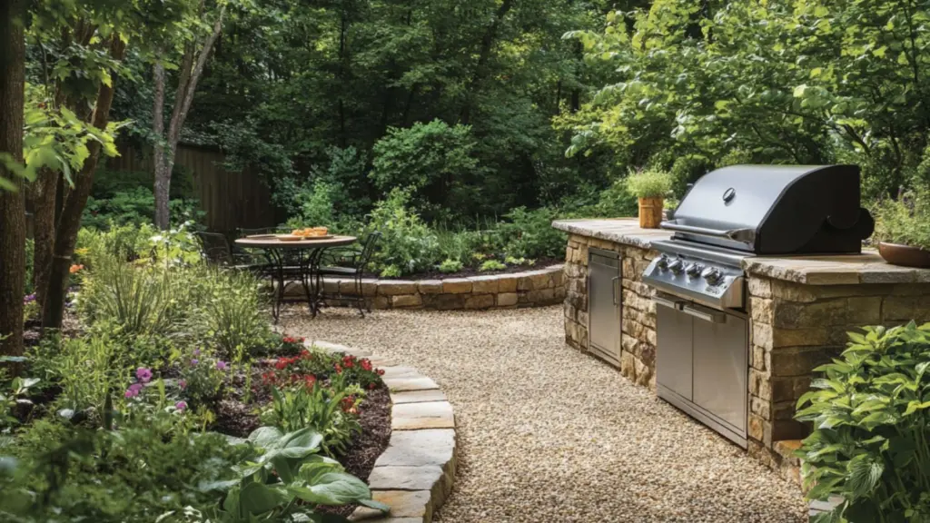 Grill Pad Off Patio with Stone Edging for a Clean Look