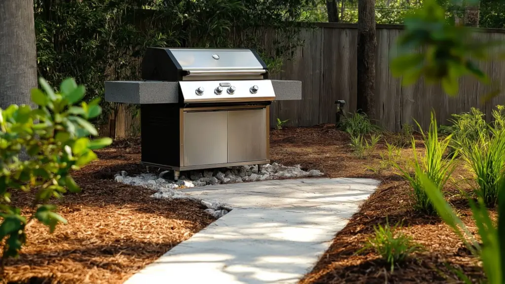 Grill Pad Off Patio with Stone Edging for a Clean Look