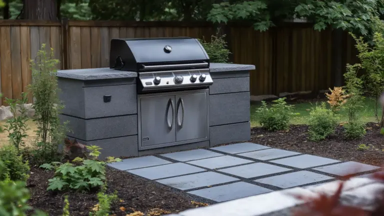 Grill Pad Off Patio with Stone Edging for a Clean Look