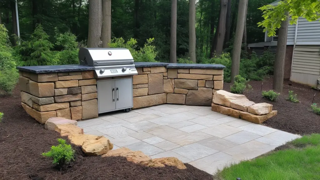 Grill Pad Off Patio with Stone Edging for a Clean Look