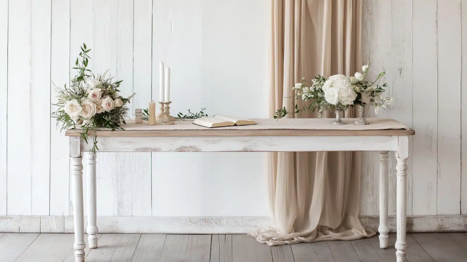 Neutral Guest Book Table Decor for a Classic Look That Blends Elegance and Simplicity
