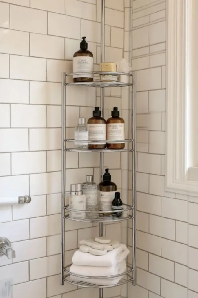 Smart and Stylish Standing Shower Storage Ideas with Tension Caddies
