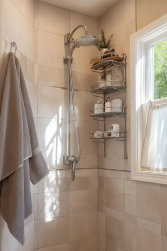 Smart and Stylish Standing Shower Storage Ideas with Tension Caddies