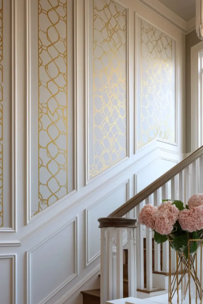 Luxury Staircase Wall Design with Moulding Details: Timeless Elegance for Modern Homes