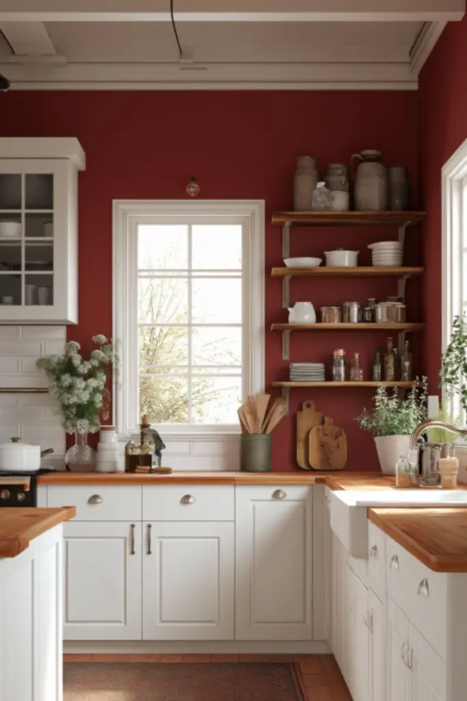 How to Style a Red Farmhouse Kitchen with White Cabinets for Warm, Timeless Charm
