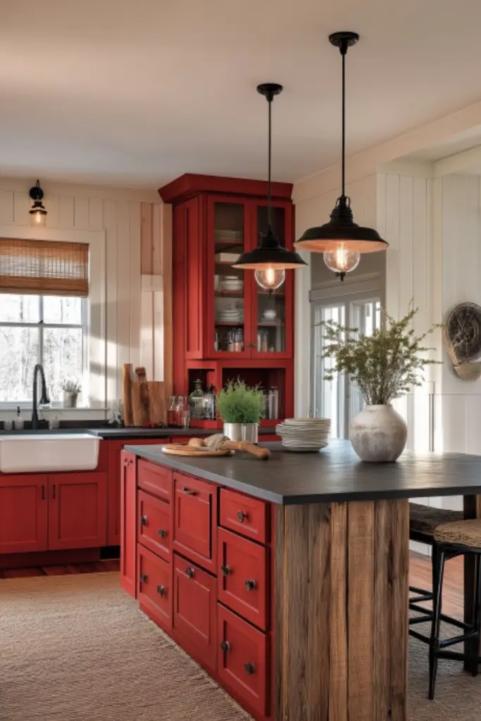 How to Style a Red Farmhouse Kitchen with White Cabinets for Warm, Timeless Charm
