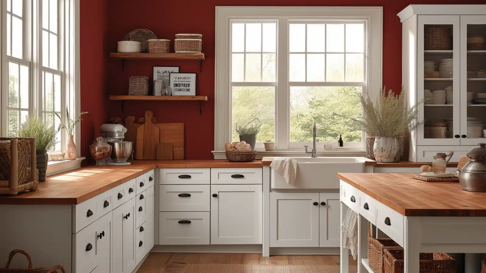 How to Style a Red Farmhouse Kitchen with White Cabinets for Warm, Timeless Charm