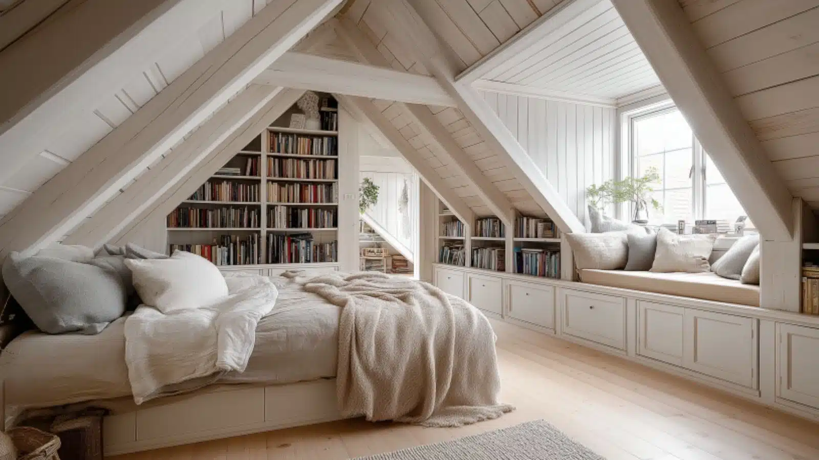 Dreamy Stockholm Bedroom Setup with Attic Charm: Light-Filled Scandinavian Design