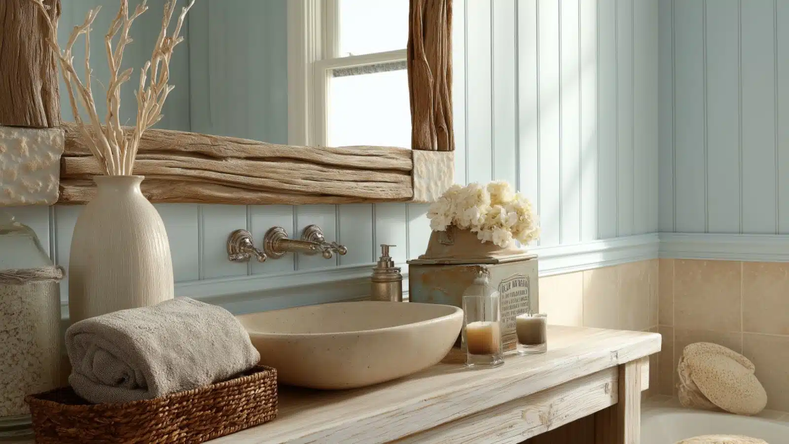 Charming Beach Bathroom Ideas with Vintage Touches and Soft Linens