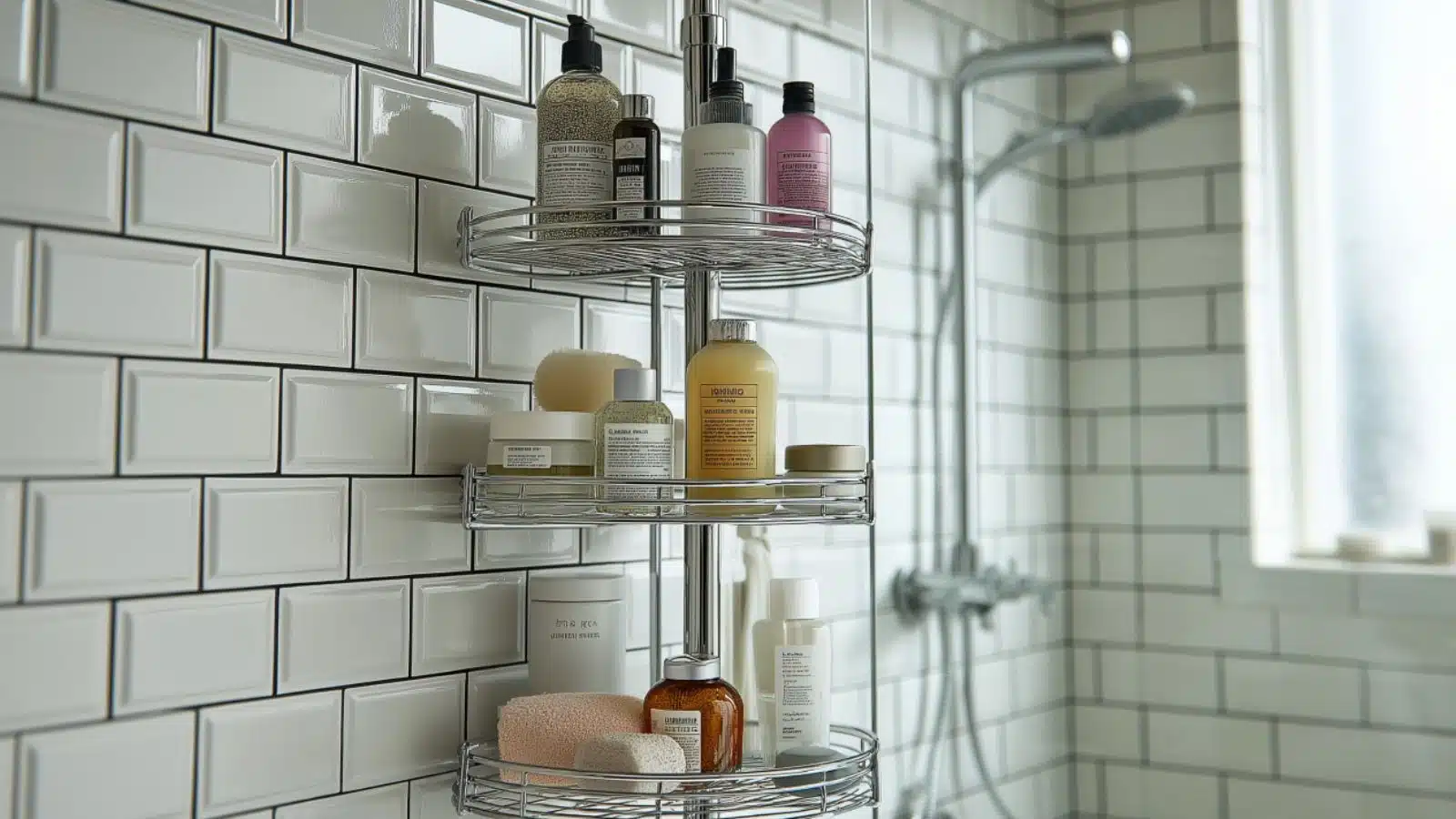 Smart and Stylish Standing Shower Storage Ideas with Tension Caddies