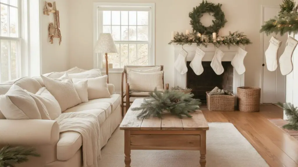 Cozy Farmhouse Christmas Decor with Natural Accents and Vintage Charm