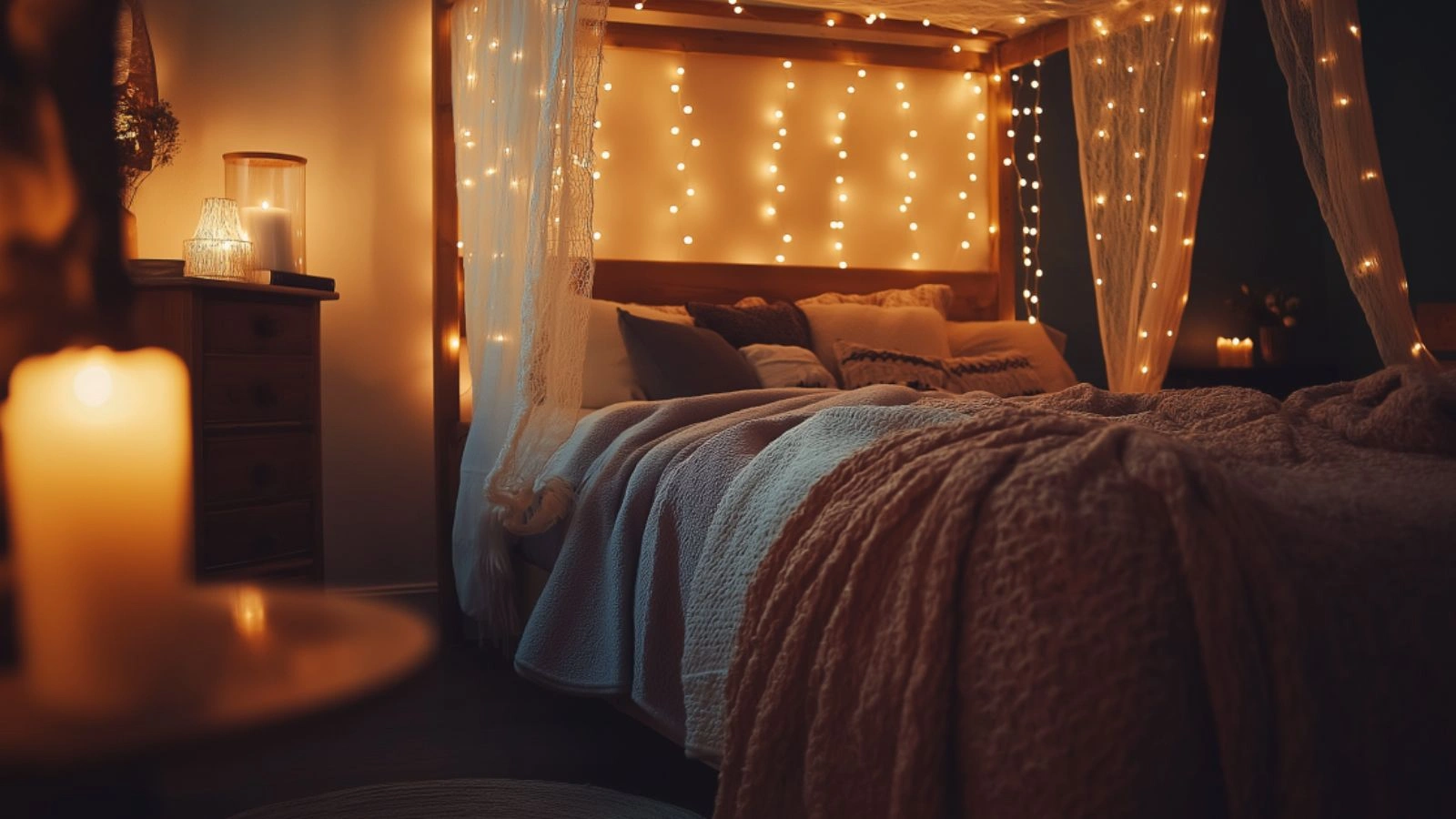 Dark Cottagecore Bedroom Decor: Mocha Woods & Fairy Lights