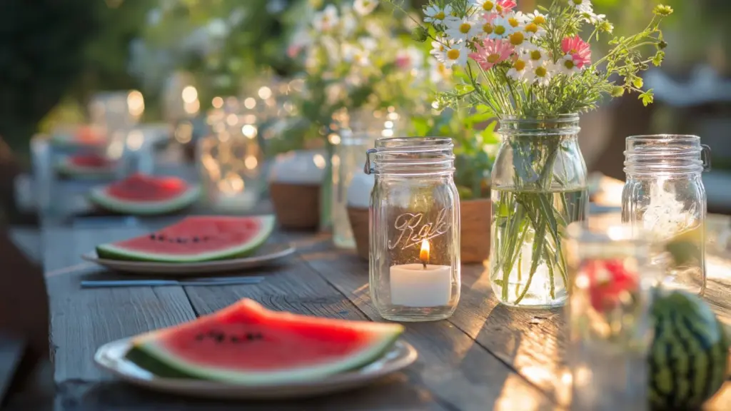 Easy DIY Summer Tablescapes with Watermelon and Mason Jar Decor