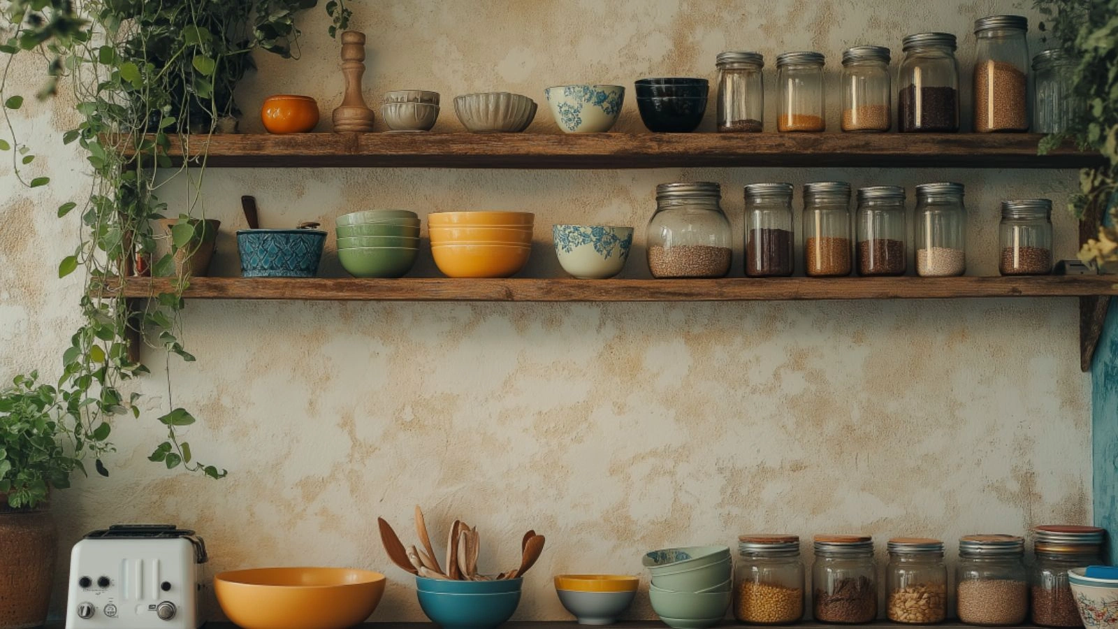 Layered Textures and Colorful Accents for a Bohemian Kitchen