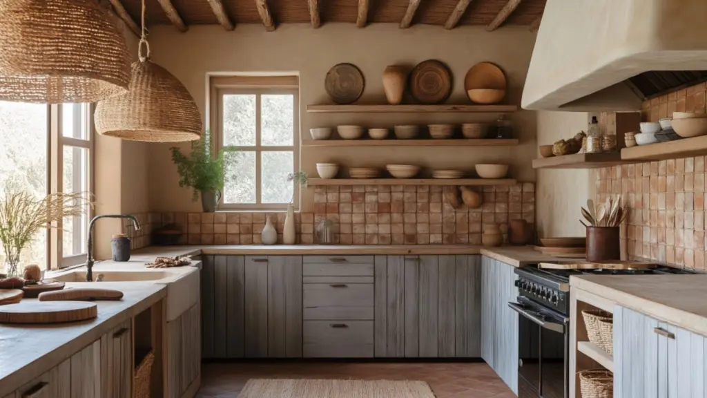 Layered Textures and Colorful Accents for a Bohemian Kitchen