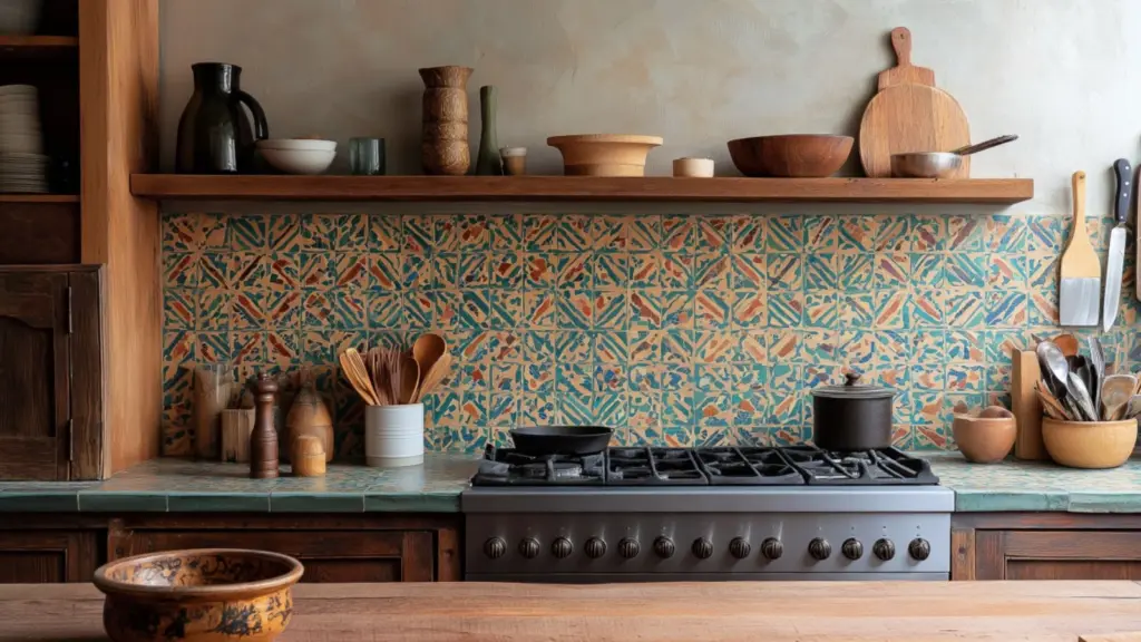 Layered Textures and Colorful Accents for a Bohemian Kitchen