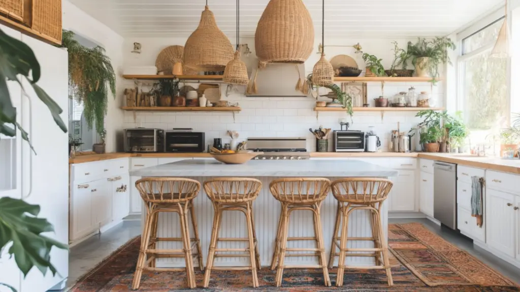 Layered Textures and Colorful Accents for a Bohemian Kitchen