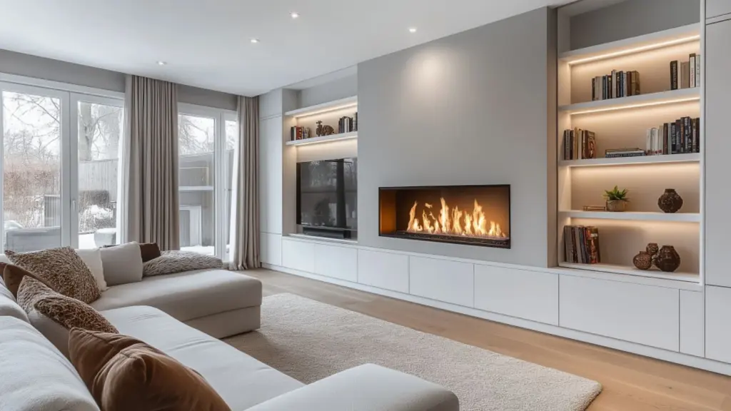 Cozy and Modern Fireplace Wall Ideas for Open Concept Living Spaces