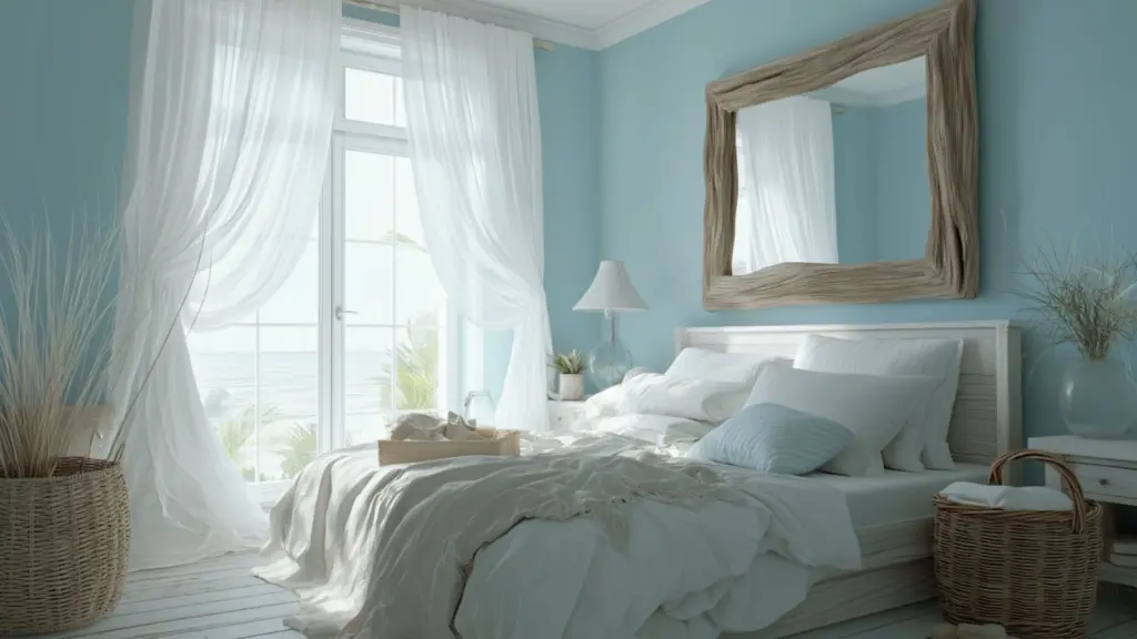Serene Ocean Themed Bedroom Makeover with Blue Walls