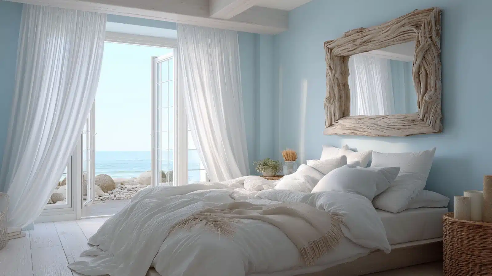 Serene Ocean Themed Bedroom Makeover with Blue Walls
