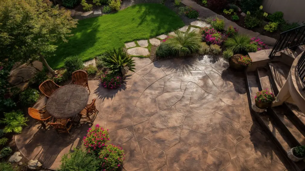 Reclaimed Stone Look Stamped Concrete Patio Ideas for Timeless Outdoor Charm