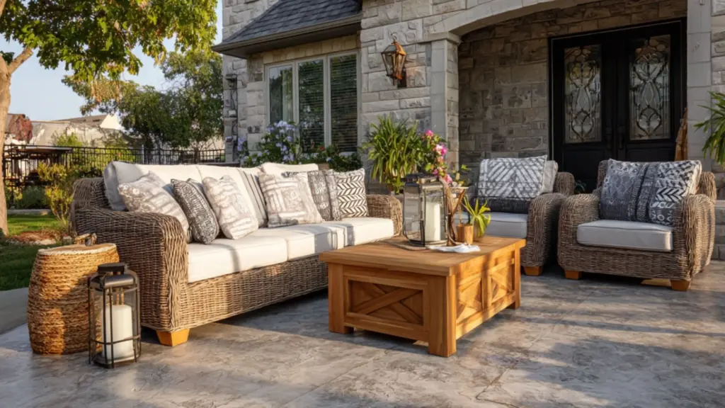Reclaimed Stone Look Stamped Concrete Patio Ideas for Timeless Outdoor Charm