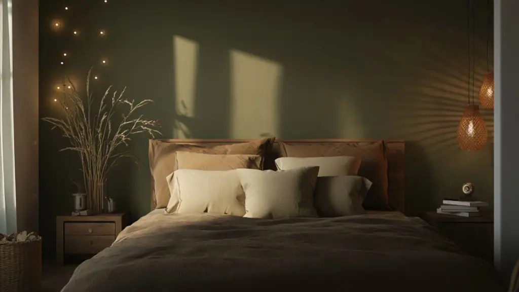 Dark Cottagecore Bedroom Decor: Mocha Woods & Fairy Lights