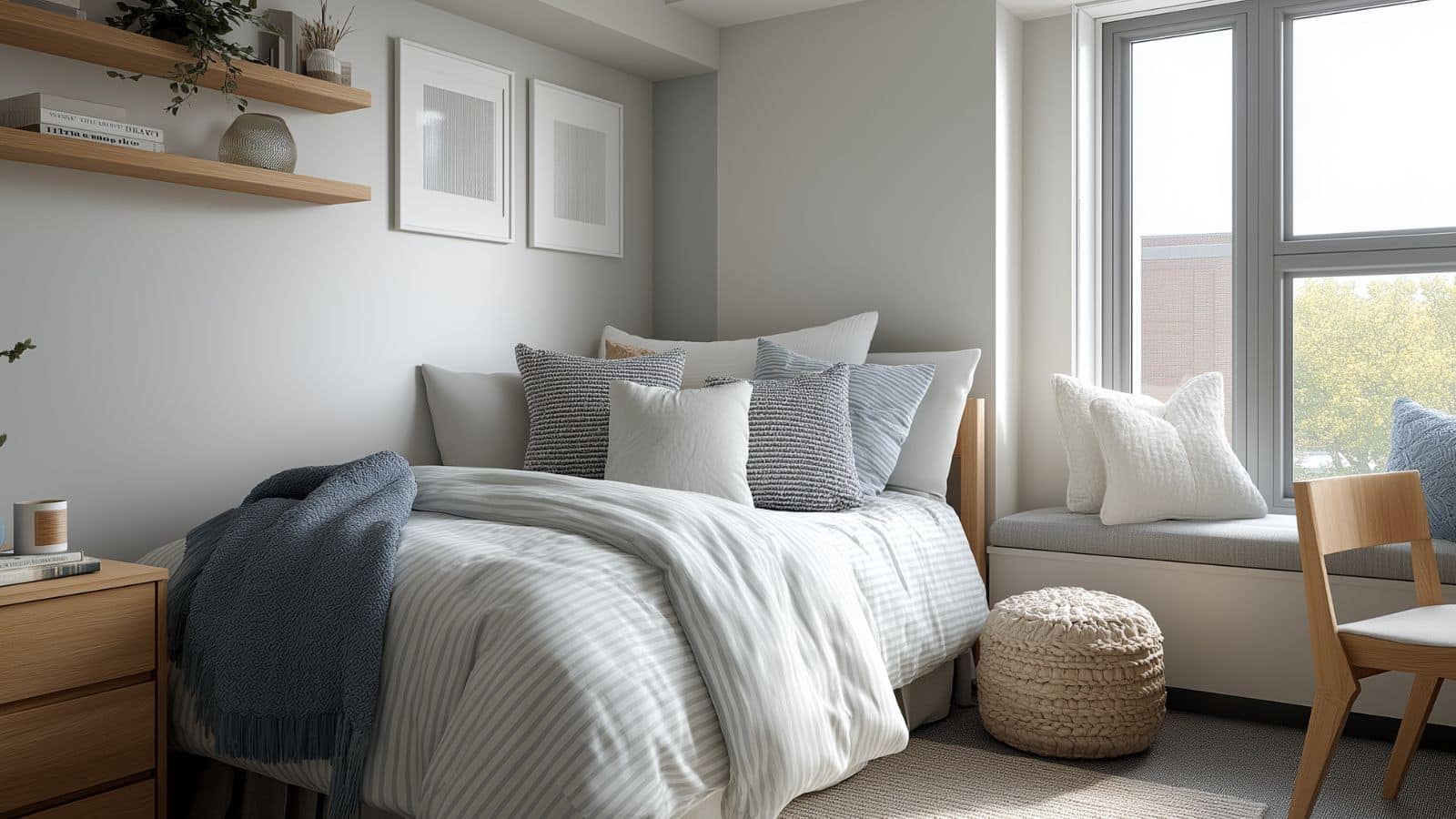 Minimalist Blue and White Dorm Room Design Ideas for a Calm, Stylish College Space