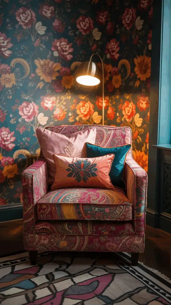 Maximalist Small Bedroom Design with Bold Pattern Play for Stylish Impact