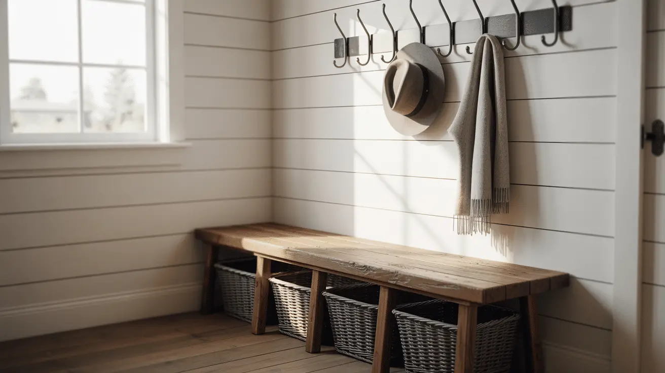 Stylish DIY Mudroom Entry Makeover with Bench and Hooks for Everyday Function