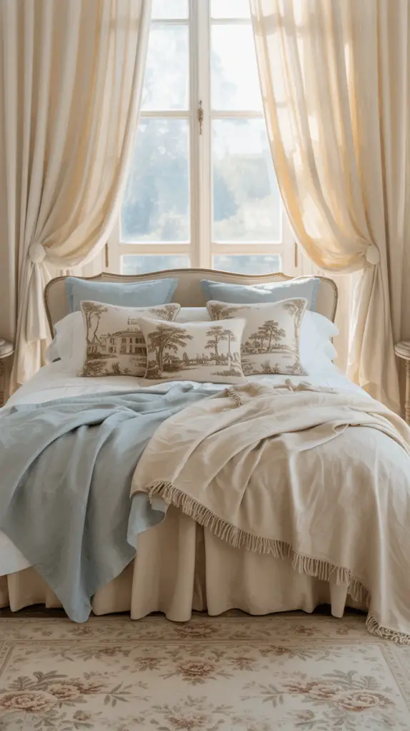 Elegant French Country Blue and Cream Bedroom Ideas for Timeless Charm