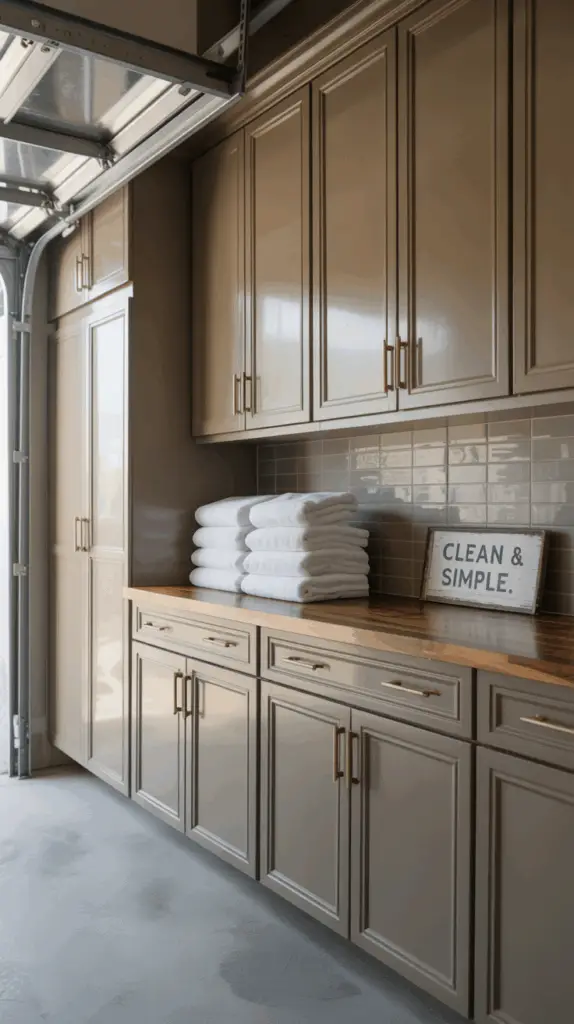 Stylish Garage Laundry Area with Built-In Cabinets for Functional and Elegant Utility Spaces