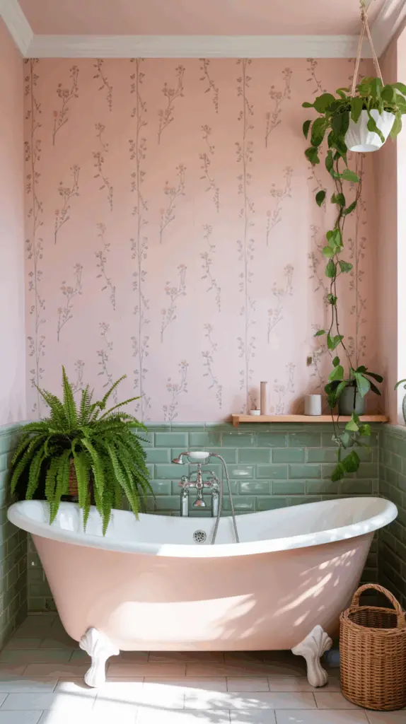 Pastel Green and Pink Bathroom Ideas with Natural Touches for a Calm, Fresh Look