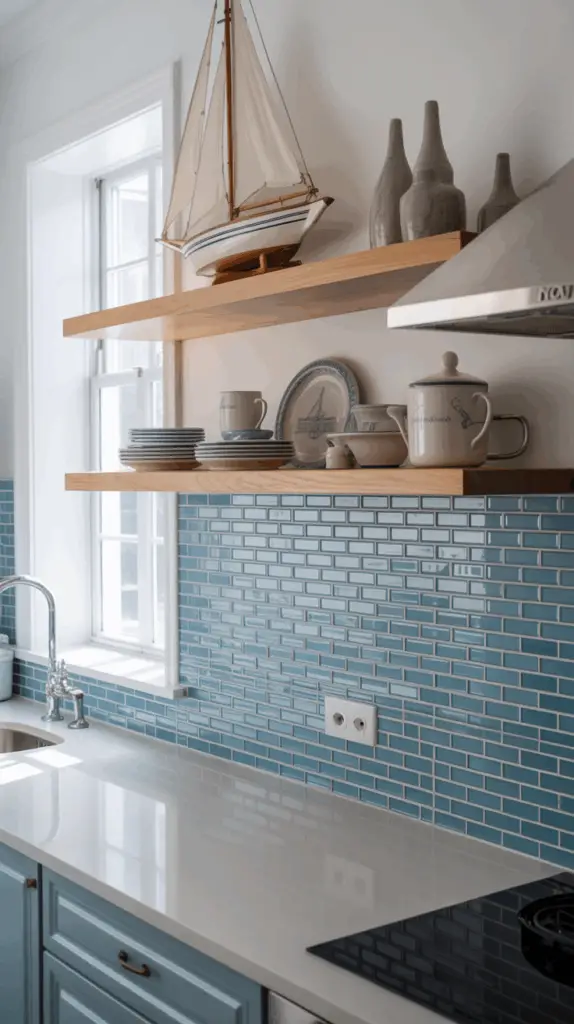 Timeless Coastal Kitchen Backsplash Designs in Serene Blues and Whites