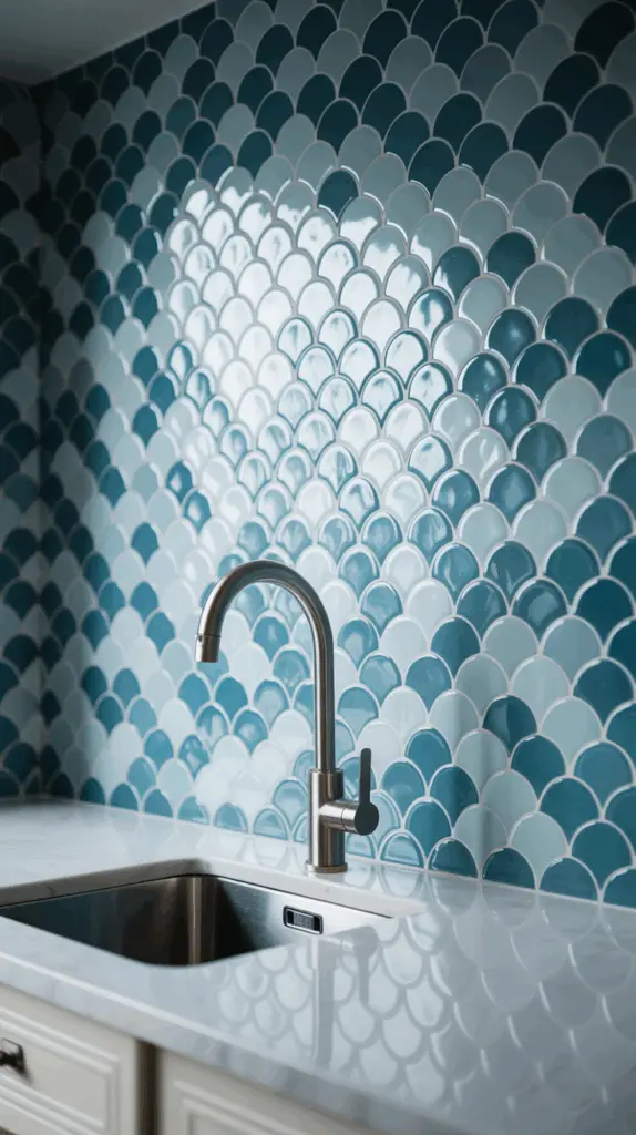 Timeless Coastal Kitchen Backsplash Designs in Serene Blues and Whites