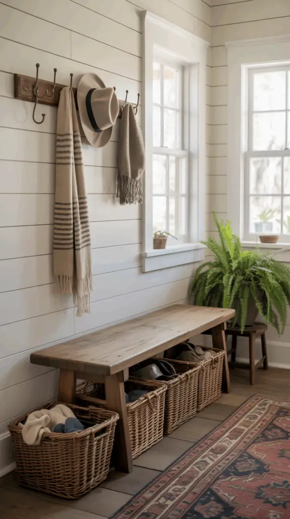 Stylish DIY Mudroom Entry Makeover with Bench and Hooks for Everyday Function