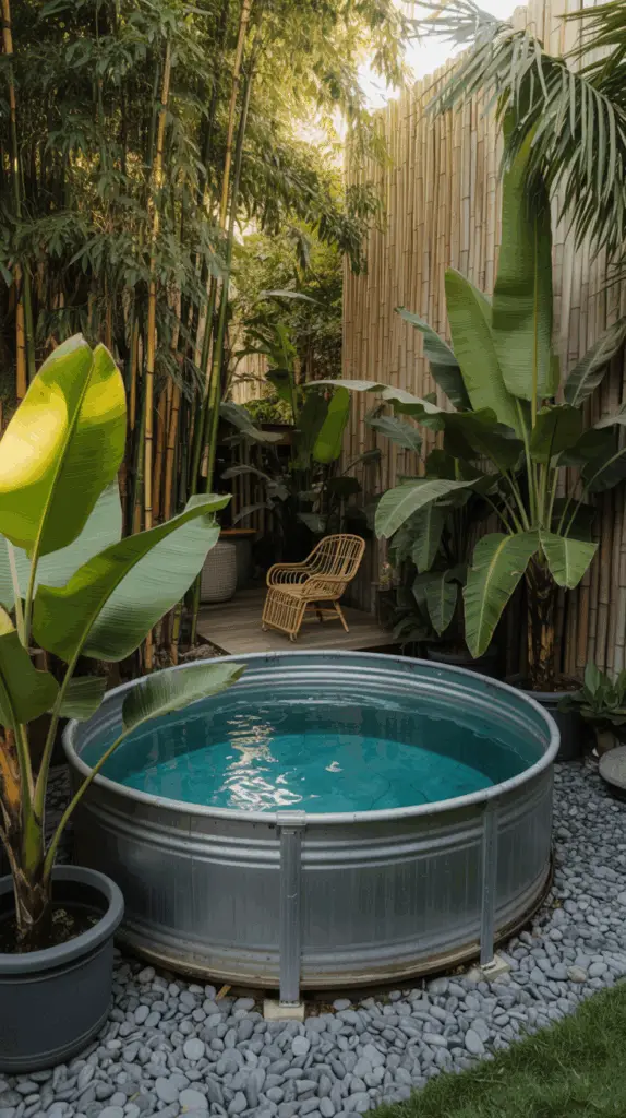Creative Stock Tank Pool Ideas for Backyards with Tropical Vibes