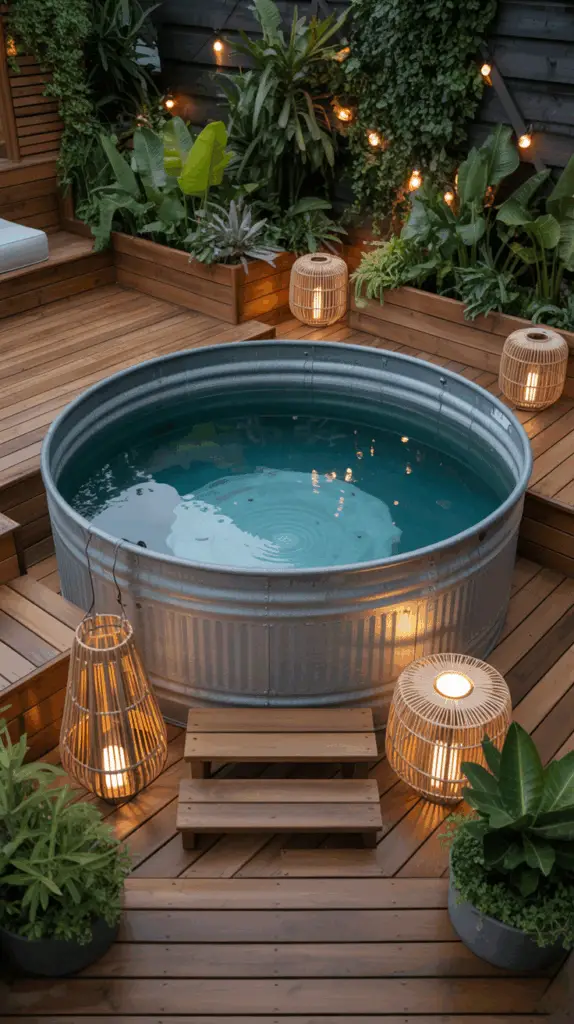 Creative Stock Tank Pool Ideas for Backyards with Tropical Vibes