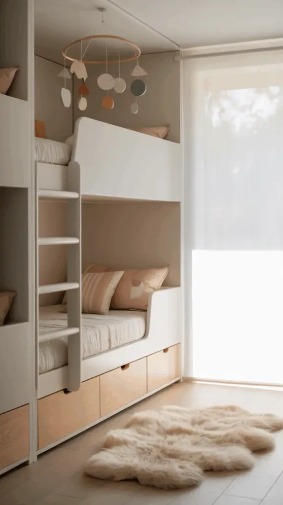 Smart and Stylish Shared Kids Room Ideas with Modern Bunk Beds and Built-In Storage