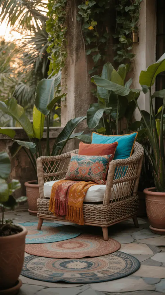Cozy Boho Outdoor Patio Ideas with Layered Rugs and Cushions for a Relaxed Retreat