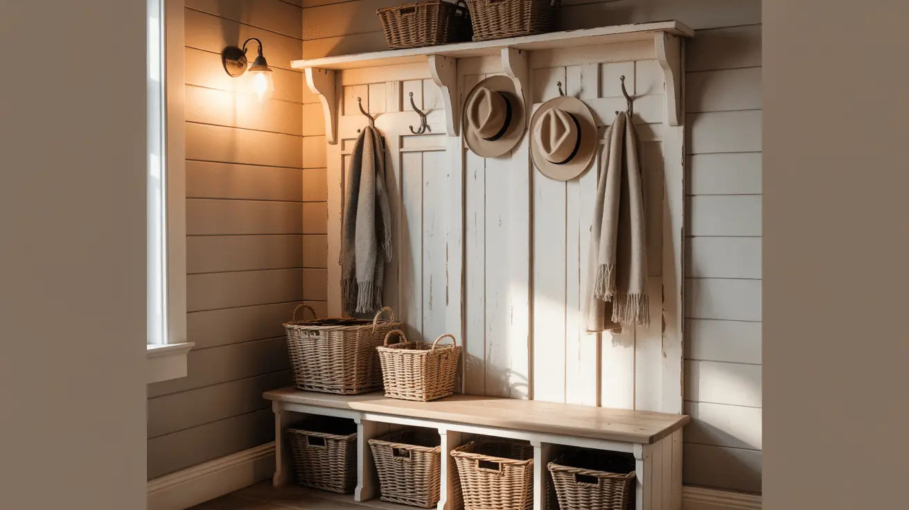 Farmhouse Hall Tree Entryway Designs for a Warm and Cozy Welcome