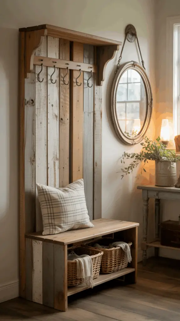 Farmhouse Hall Tree Entryway Designs for a Warm and Cozy Welcome
