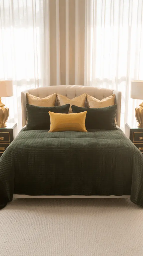 Bring Elegance and Calm to Your Room with Dark Green Bedding: Create a Sophisticated and Serene Space