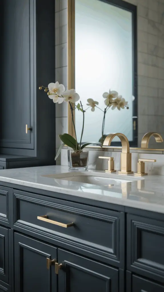 Bold Moody Bathroom Decor with Black and Gold Touches for a Luxe, Dramatic Look