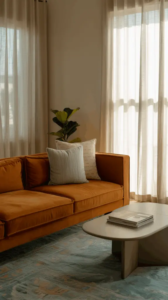 Bring Warmth to Your Home with Stunning Orange Couch Living Room Designs – Bold & Cozy Ideas