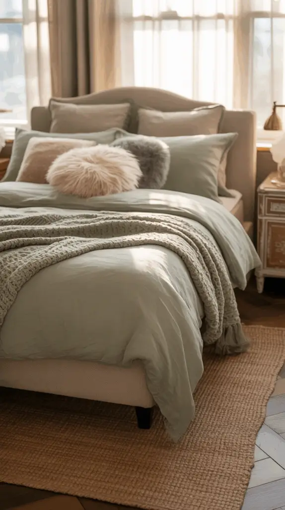 Embrace Tranquility in a Cozy Green Bedroom Oasis
