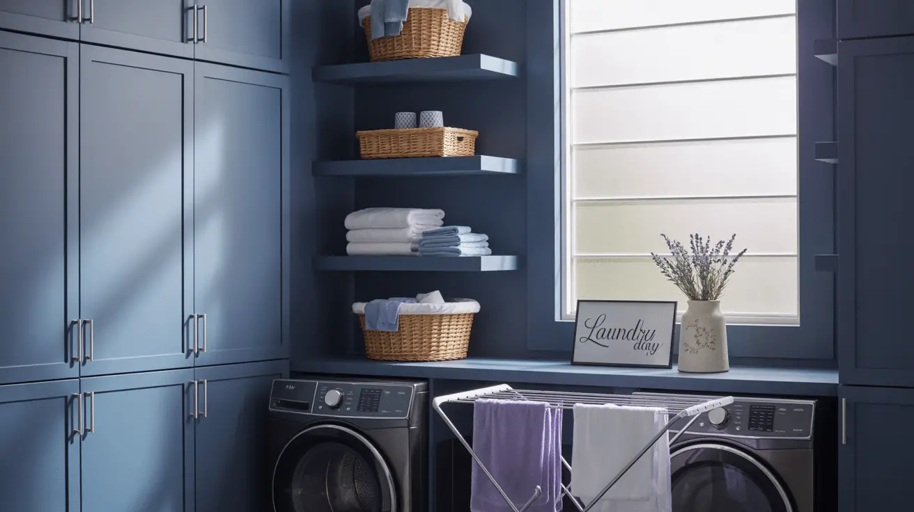 Clever Storage Solutions in a Moody Laundry Room for Style and Function